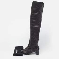 Pre Owned Chanel CC Cap Toe  Size 39 Metallic/Black  Leather and Patent  Knee Length Boots