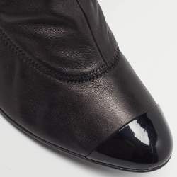 Pre Owned Chanel CC Cap Toe  Size 39 Metallic/Black  Leather and Patent  Knee Length Boots