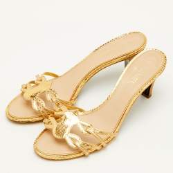 Pre Owned Chanel Size 42 Gold Snakeskin Leather Strappy Slide Sandals