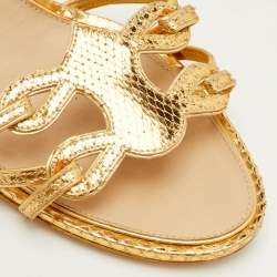 Pre Owned Chanel Size 42 Gold Snakeskin Leather Strappy Slide Sandals