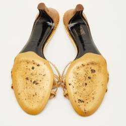 Pre Owned Chanel Size 42 Gold Snakeskin Leather Strappy Slide Sandals