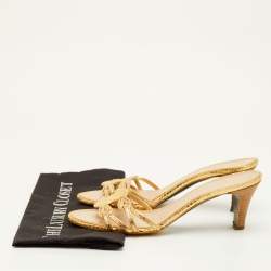 Pre Owned Chanel Size 42 Gold Snakeskin Leather Strappy Slide Sandals