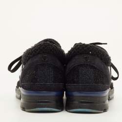 Pre Owned Chanel Size 40 Black Patent Leather, Suede and Tweed Low Top Sneakers