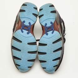 Pre Owned Chanel Size 40 Black Patent Leather, Suede and Tweed Low Top Sneakers