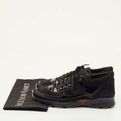 Pre Owned Chanel Size 40 Black Patent Leather, Suede and Tweed Low Top Sneakers