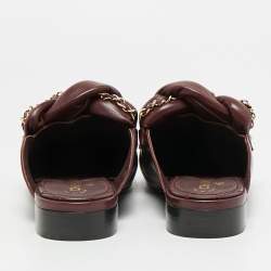 Pre Owned Chanel CC Size 36.5 Burgundy Leather Braided Chain Mules