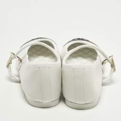 Pre Owned Chanel Size 39 White/Black Leather Mary Jane Ballet Flats
