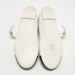 Pre Owned Chanel Size 39 White/Black Leather Mary Jane Ballet Flats