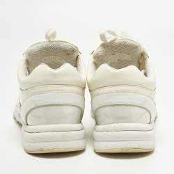 Pre Owned Chanel CC Size 38 White/Cream Patent Leather and PVC Lace Up Sneakers