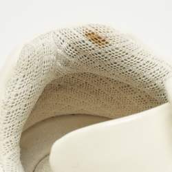 Pre Owned Chanel CC Size 38 White/Cream Patent Leather and PVC Lace Up Sneakers