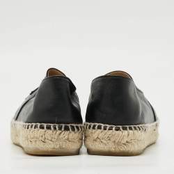 Pre Owned Chanel CC Cap Toe Size 38 Black Leather Espadrille Flats