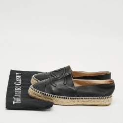 Pre Owned Chanel CC Cap Toe Size 38 Black Leather Espadrille Flats