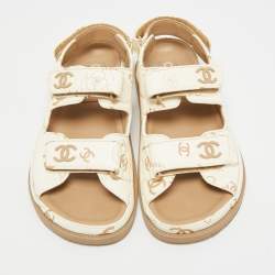 Pre Owned Chanel Dad Size 37 Cream Leather Slingback Sandals