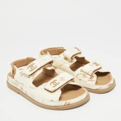 Pre Owned Chanel Dad Size 37 Cream Leather Slingback Sandals
