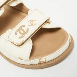 Pre Owned Chanel Dad Size 37 Cream Leather Slingback Sandals