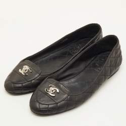 Pre Owned Chanel CC Size 41 Black Quilted Leather Turnlock Ballet Flats