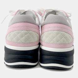 Pre Owned Chanel Cc Logo Low Cut Sneakers Pink/Gray/Black Suede Mix Fiber Size 36