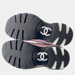 Pre Owned Chanel Cc Logo Low Cut Sneakers Pink/Gray/Black Suede Mix Fiber Size 36