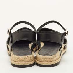 مملوكة مسبقًا Chanel CC Size 41 Black Leather Ankle Strap Espadrille Flats