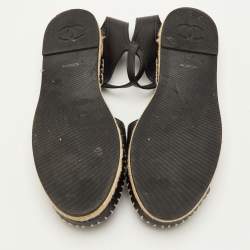 مملوكة مسبقًا Chanel CC Size 41 Black Leather Ankle Strap Espadrille Flats