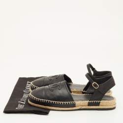 مملوكة مسبقًا Chanel CC Size 41 Black Leather Ankle Strap Espadrille Flats