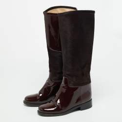 Pre Owned حذاء بوت شانيل موتو جلد أسود مزين سي سي وسحاب مقاس 39.5