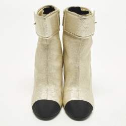 Pre Owned Chanel CC Size 41 Gold/Black Canvas and Leather Ankle Length Boots