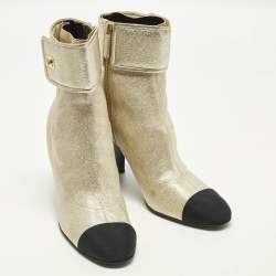 Pre Owned Chanel CC Size 41 Gold/Black Canvas and Leather Ankle Length Boots