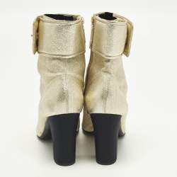 Pre Owned Chanel CC Size 41 Gold/Black Canvas and Leather Ankle Length Boots