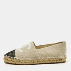 مملوكة مسبقًا Chanel CC Size 38 Beige/Black Tweed Espadrille Flats