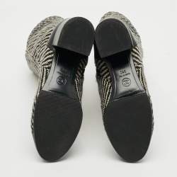 Pre Owned Chanel CC Size 39 Grey/Black Tweed and Leather Mid Calf Boots