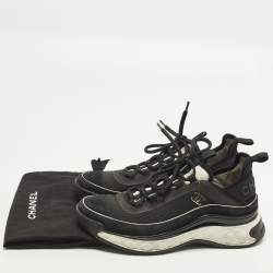 مملوكة مسبقًا Chanel CC Size 37.5 Black Mesh and Suede Lace Up Sneakers