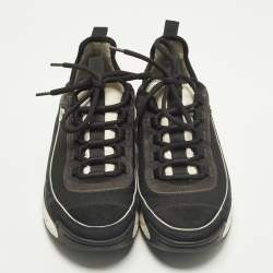 مملوكة مسبقًا Chanel CC Size 37.5 Black Mesh and Suede Lace Up Sneakers