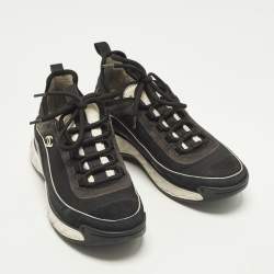 مملوكة مسبقًا Chanel CC Size 37.5 Black Mesh and Suede Lace Up Sneakers