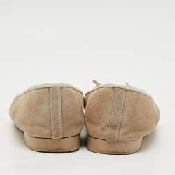 Pre Owned حذاء باليرينا فلات سويدي بيج مبطن سي سي غطاء مقدمة بفيونكة مقاس 37