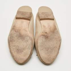 Pre Owned حذاء باليرينا فلات سويدي بيج مبطن سي سي غطاء مقدمة بفيونكة مقاس 37