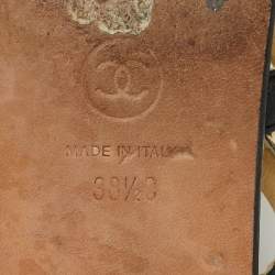 Pre Owned صندل شانيل فلات جلد أسود سي سي حزام كاحل رابط سلسلة مقاس 38