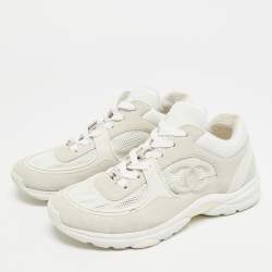 مملوكة مسبقًا Chanel CC Size 38 White/Cream Leather and Mesh Lace Up Sneakers