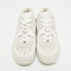 مملوكة مسبقًا Chanel CC Size 38 White/Cream Leather and Mesh Lace Up Sneakers