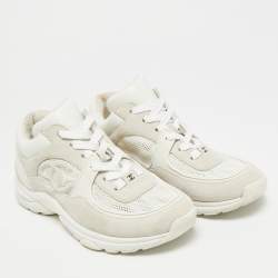 مملوكة مسبقًا Chanel CC Size 38 White/Cream Leather and Mesh Lace Up Sneakers