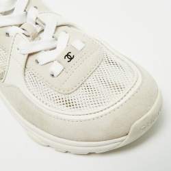 مملوكة مسبقًا Chanel CC Size 38 White/Cream Leather and Mesh Lace Up Sneakers