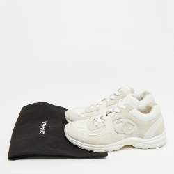 مملوكة مسبقًا Chanel CC Size 38 White/Cream Leather and Mesh Lace Up Sneakers