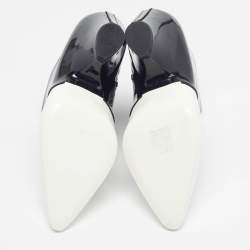 Pre Owned حذاء بوت شانيل جلد براء باللون الأسود والأبيض سي سي بطول الكاحل مقاس 38