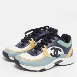 Pre Owned Chanel CC Size 38 Multicolor Leather and Patent Leather Low Top Sneakers