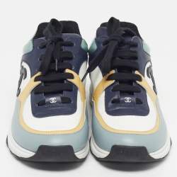 Pre Owned Chanel CC Size 38 Multicolor Leather and Patent Leather Low Top Sneakers