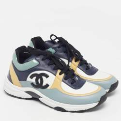 Pre Owned Chanel CC Size 38 Multicolor Leather and Patent Leather Low Top Sneakers