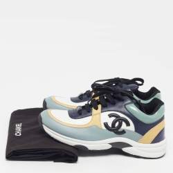 Pre Owned Chanel CC Size 38 Multicolor Leather and Patent Leather Low Top Sneakers