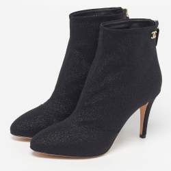 مملوكة مسبقًا Chanel CC Size 38.5 Black Lurex Fabric Ankle Length Boots