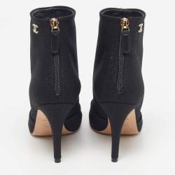 مملوكة مسبقًا Chanel CC Size 38.5 Black Lurex Fabric Ankle Length Boots