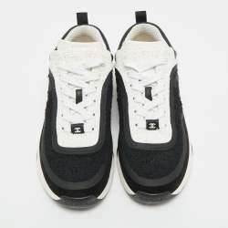 مملوكة مسبقًا Chanel CC Size 38 Black/White Leather and Tweed Low Top Sneakers